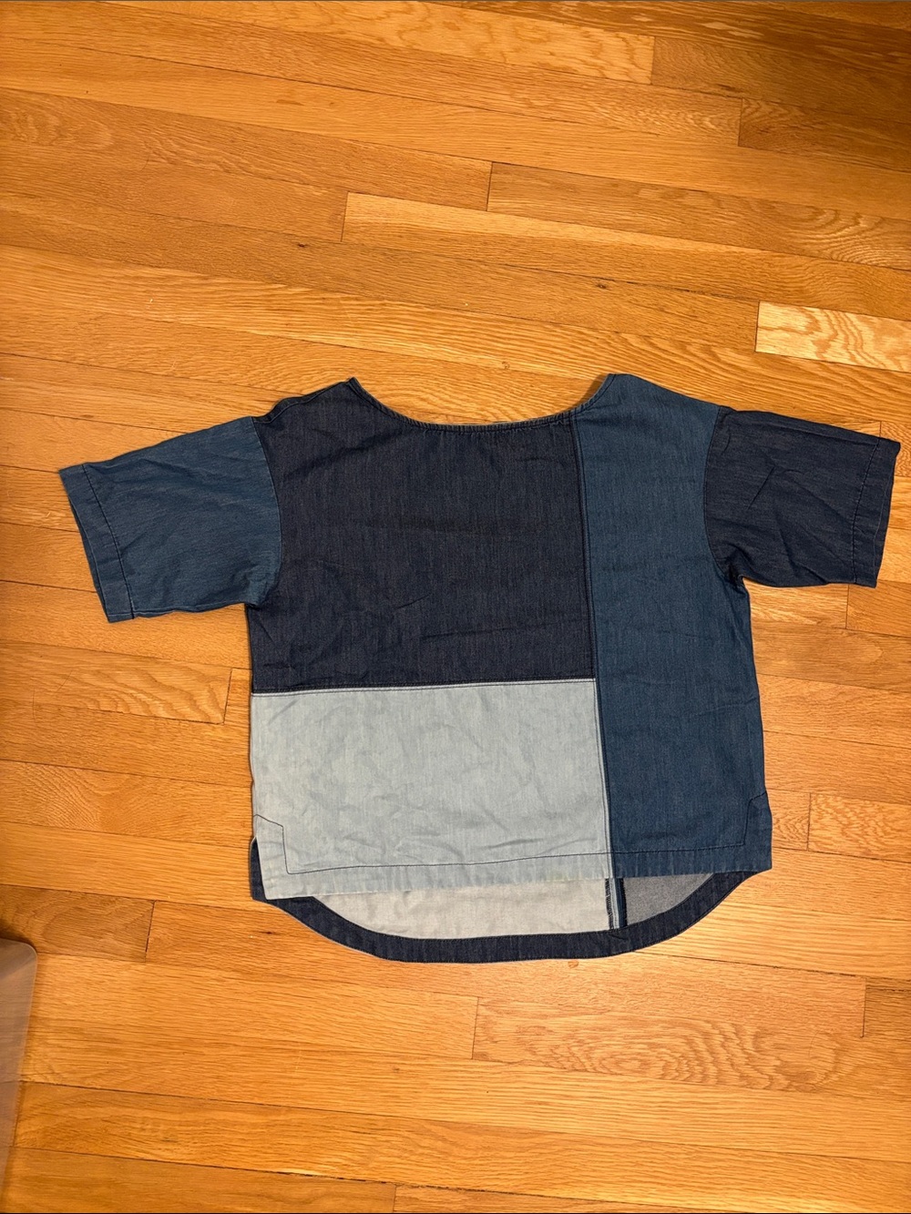 Tracy Reese Patchwork Denim Colorblock Top in Mixed Blue